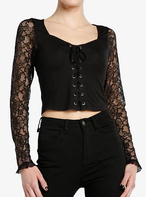 Cosmic Aura Black Lace Sleeve Sweetheart Girls Top