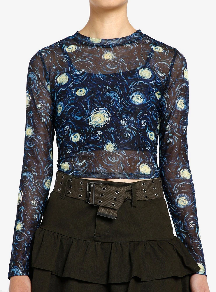 Cosmic Aura Starry Nights Mesh Girls Twofer Long-Sleeve Top