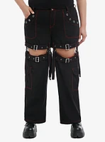 Red Contrast Stitch Garter Carpenter Pants Plus