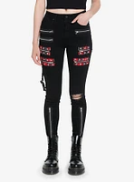 Black Zipper Grommet Super Skinny Jeans