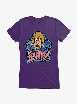 Scooby-Doo Zoinks Monsters Behind Shaggy Girls T-Shirt