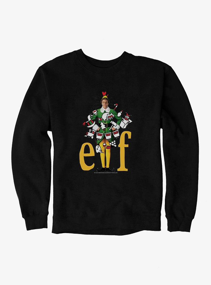 Elf Yellow Logo With Holiday Icons Sweatshirt