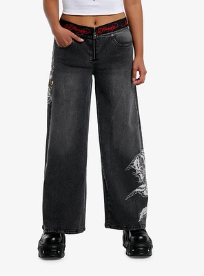 Ed Hardy Love Kills Slowly Grey Wash Wide Leg Jeans