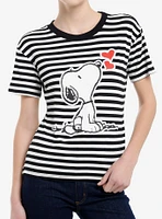 Peanuts Snoopy Heart Stripe Girls Ringer T-Shirt