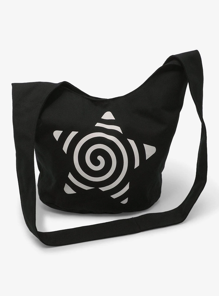 White Spiral Star Black Crossbody Bag