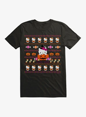 Hello Kitty Trick Or Treat Ugly Sweater Pattern T-Shirt