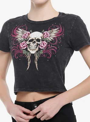 Social Collision Skull Wings Rhinestone Girls Baby T-Shirt