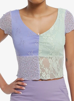 Sweet Society Pastel Lace Patchwork Crop Girls Top