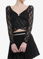 Black Lace Asymmetrical Girls Long-Sleeve Top