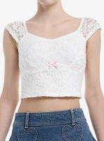 Sweet Society White Lace Pink Bow Girls Crop Tank Top