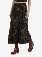 Thorn & Fable Monarch Butterfly Brown Tiered Maxi Skirt