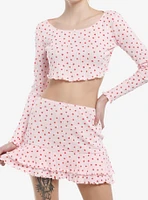 Sweet Society Pink Strawberry Print Girls Crop Long-Sleeve Top & Skirt Set