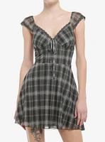 Light & Dark Green Plaid Cap Sleeve Mini Dress