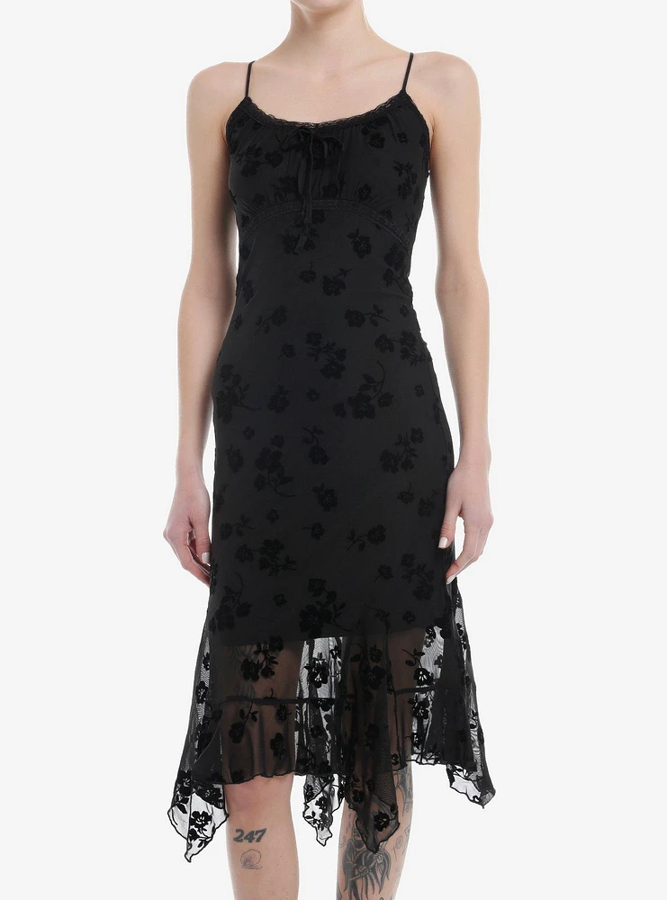 Black Floral Velvet & Mesh Cami Dress