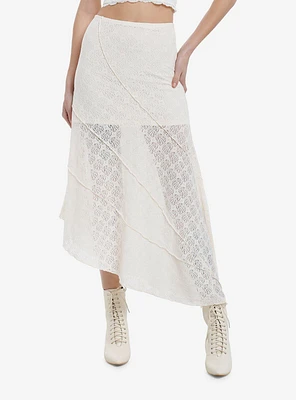 Sweet Society Cream Lace Asymmetrical Midi Skirt