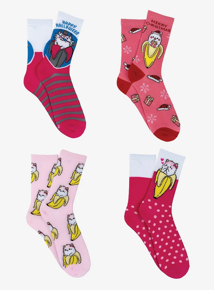 Bananya and Friends 4 Pair Crew Sock Bundle