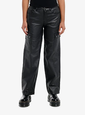 Black Faux Leather Cargo Pants