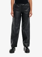 Black Faux Leather Cargo Pants