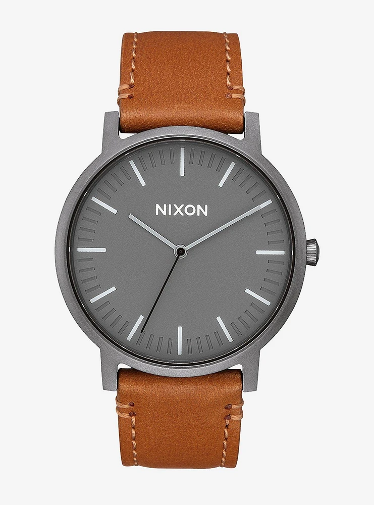 Nixon Porter  Leather Gunmetal / Taupe Watch