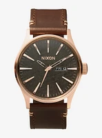 Nixon Sentry Leather Rose Gold Gunmetal Watch