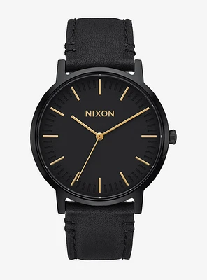 Nixon Porter Leather All Black / Gold Watch