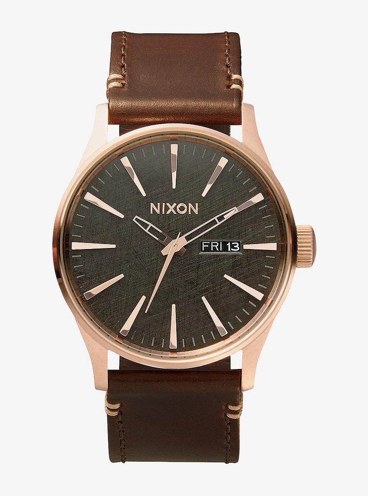 Nixon Sentry Leather Rose Gold/Gunmetal Watch