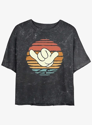 Disney Mickey Mouse Hang Loose Sunset Girls Mineral Wash Crop T-Shirt