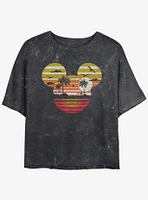 Disney Mickey Mouse Sunset Head Girls Mineral Wash Crop T-Shirt