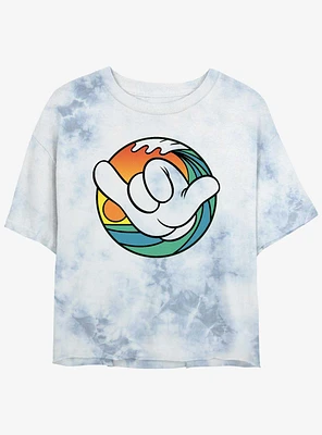 Disney Mickey Mouse Hang Loose Wave Girls Tie-Dye Crop T-Shirt