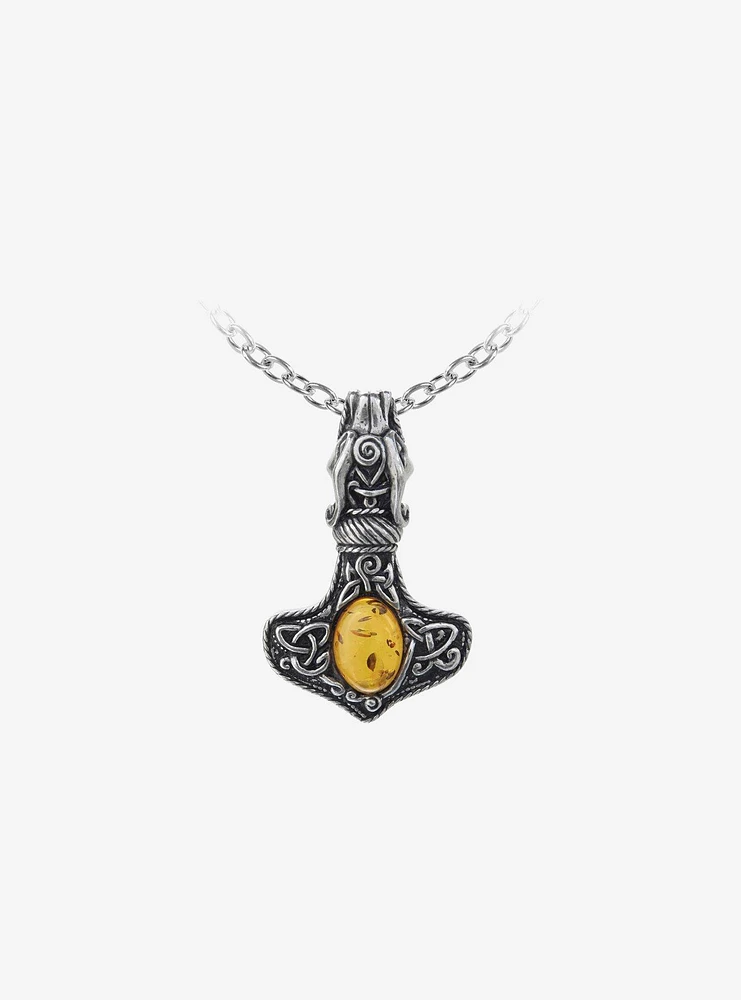 Alchemy of England Amber Dragon Mjolnir Pendant Necklace