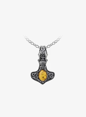 Alchemy of England Amber Dragon Mjolnir Pendant Necklace