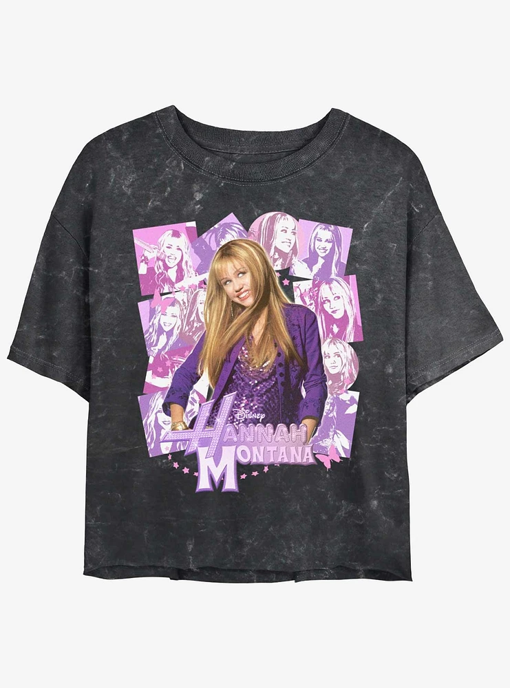 Hannah Montana Portrait Collage Mineral Wash Womens Crop T-Shirt