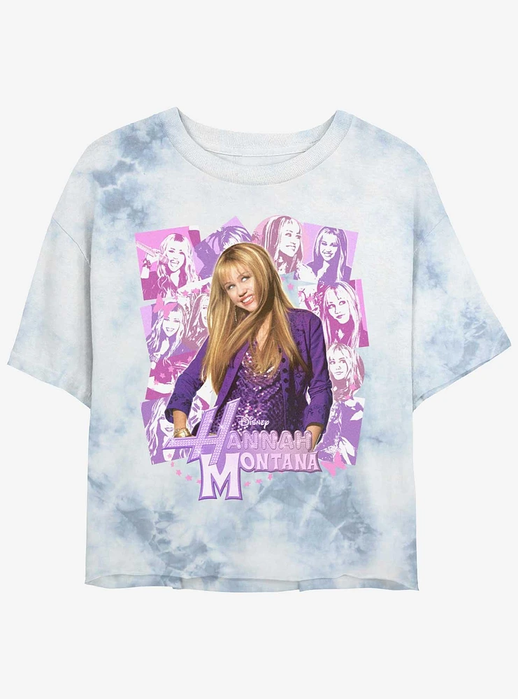 Hannah Montana Portrait Collage Tie Dye Crop Girls T-Shirt