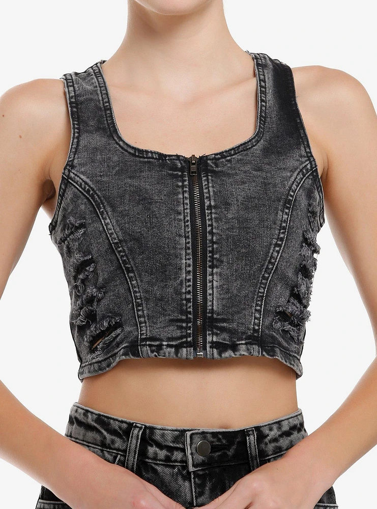 Black Washed Denim Corset