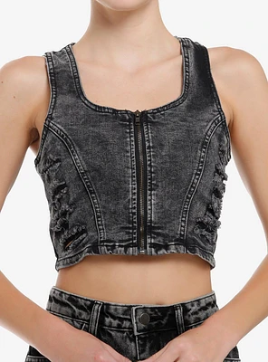 Black Washed Denim Corset