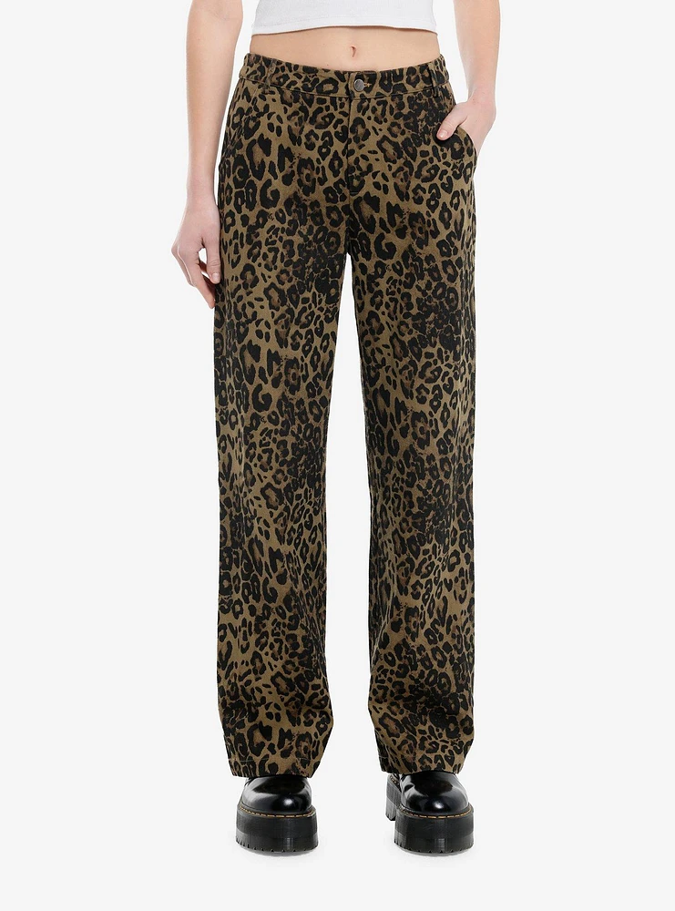 Leopard Print Wide Leg Jeans