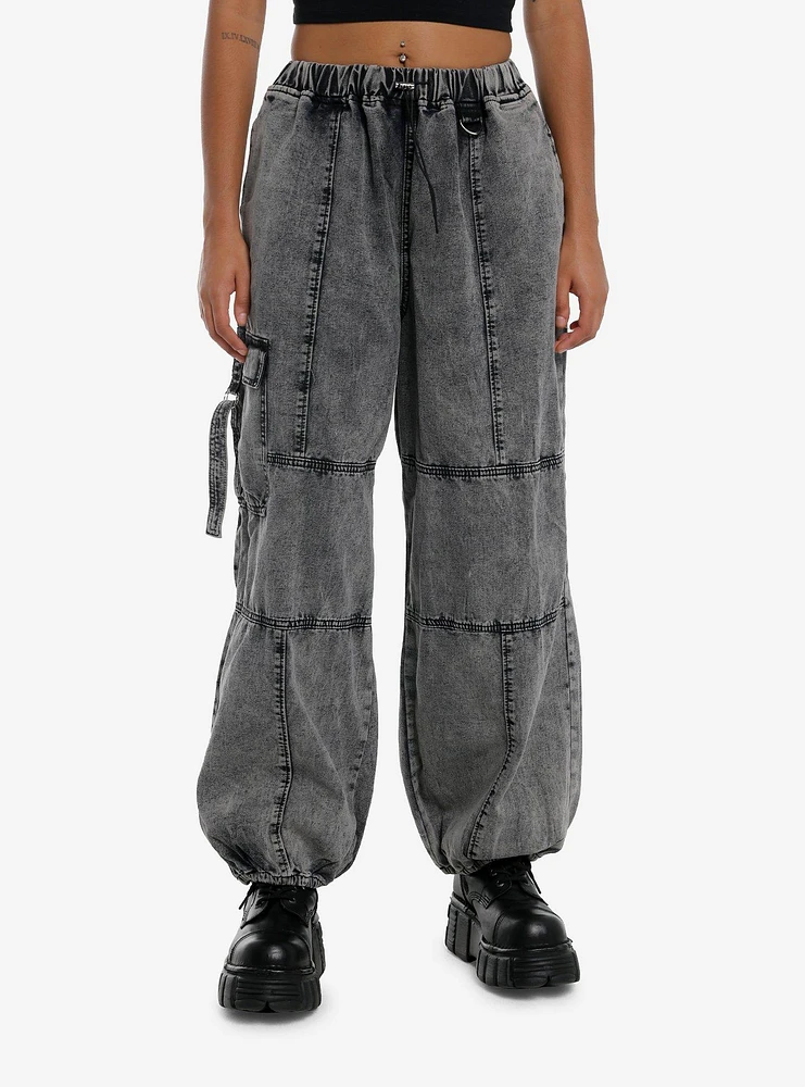 Black Wash Parachute Jogger Pants