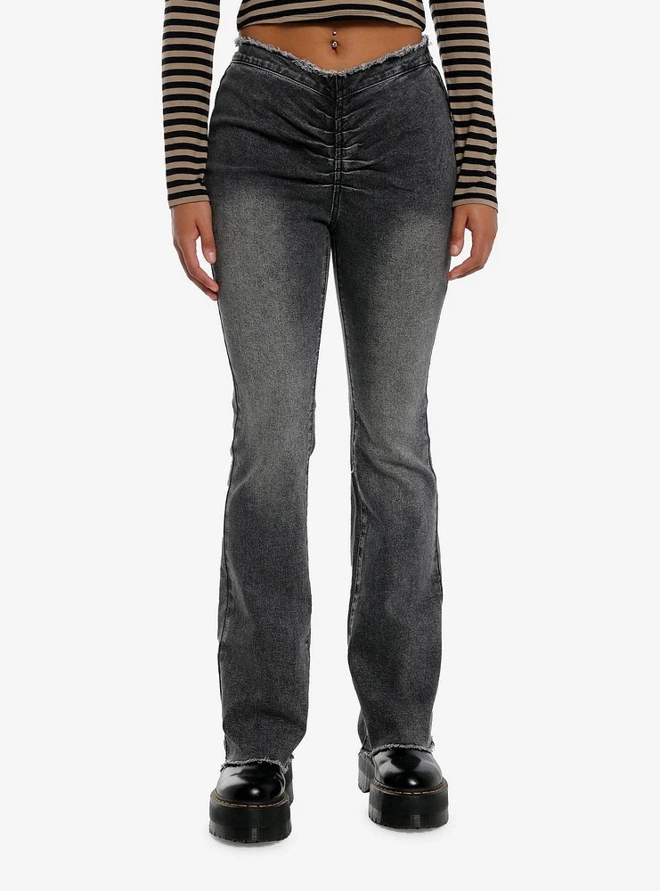 Black Wash Ruched V-Cute Flare Jeans