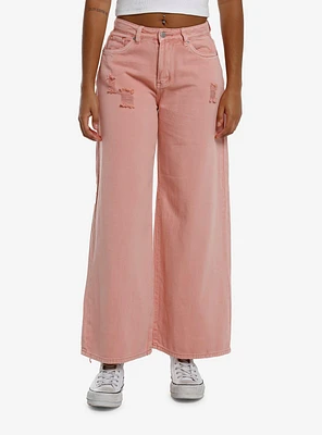 Salmon Pink Wash Wide Leg jeans