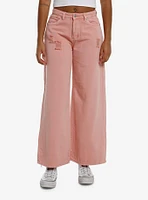 Salmon Pink Wash Wide Leg jeans