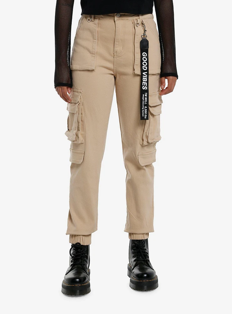 Khaki Good Vibes Cargo Pocket Jogger Pants