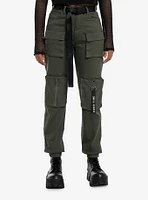 Olive Cargo Pocket Utility Jogger Pants With Belt