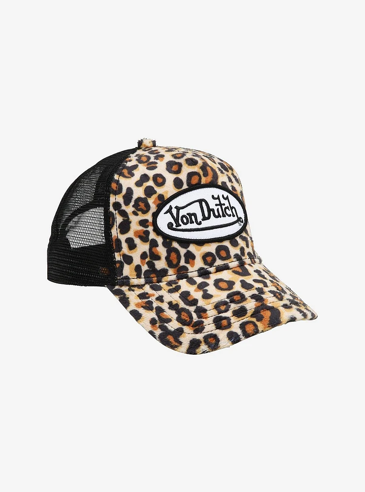 Von Dutch Logo Leopard Print Trucker Hat