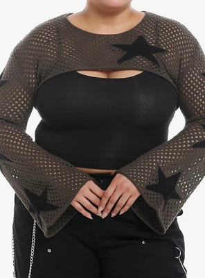 Olive Green Star Bolero Girls Crop Shrug Plus