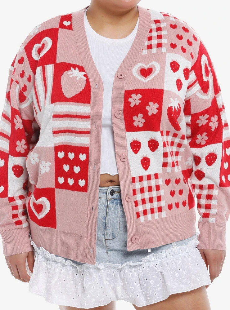 Sweet Society Strawberries Pink & Red Patchwork Girls Cardigan Plus