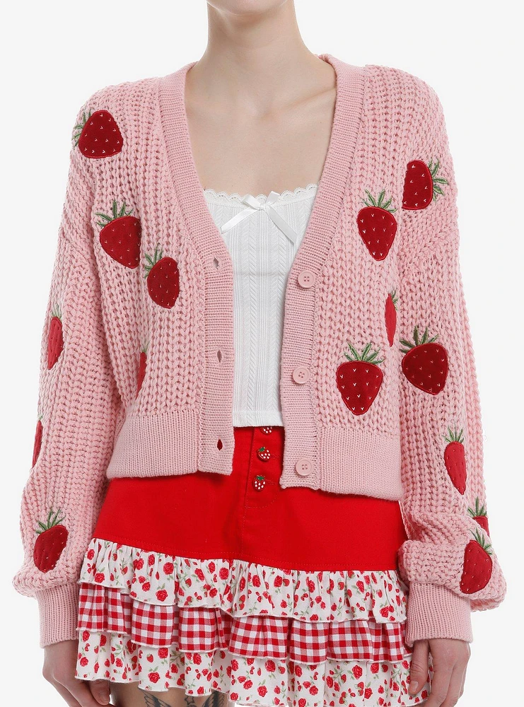 Sweet Society Red Velvet Strawberries Knit Girls Cardigan