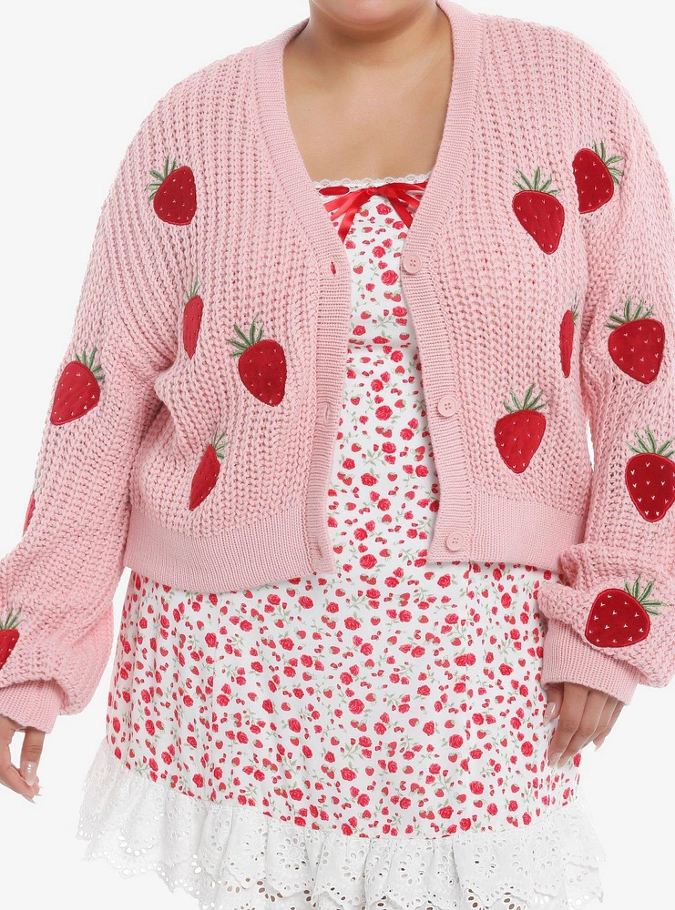 Sweet Society Red Velvet Strawberries Knit Girls Cardigan Plus