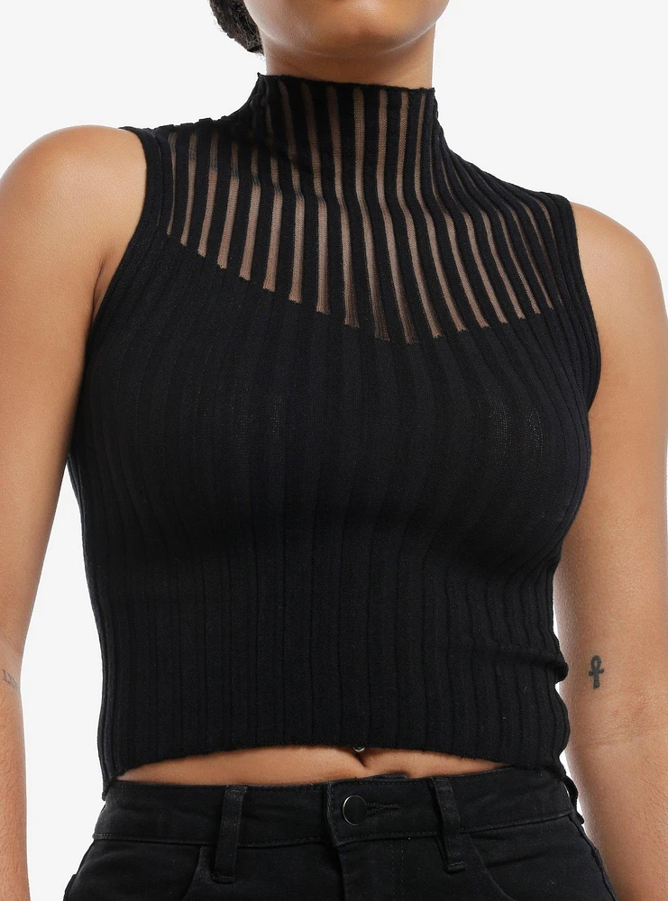 Black Stripe High Neck Girls Sweater Tank Top