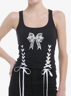 White Ribbon Lace-Up Girls Tank Top