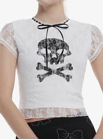 Cosmic Aura Skull Lace Ribbon Girls Crop Top